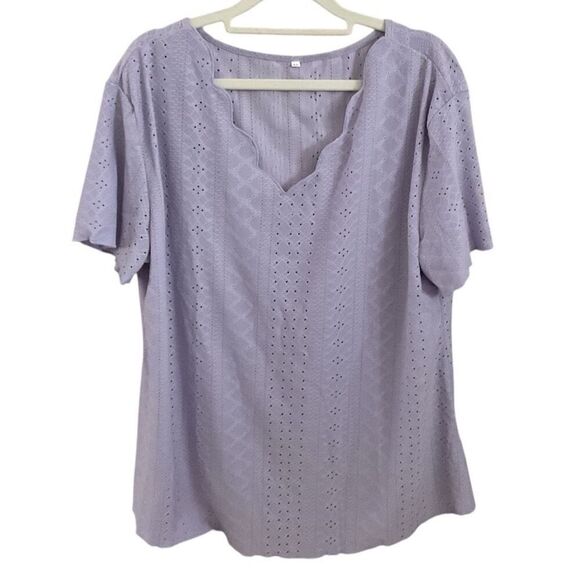 Lavender Short Sleeve Blouse with Scalloped Neckline XL - Picture 1 of 2